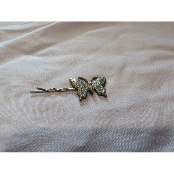 Vintage Butterfly Hair Clip Bobby Pin With Glitter Accents - Picture 1 of 2